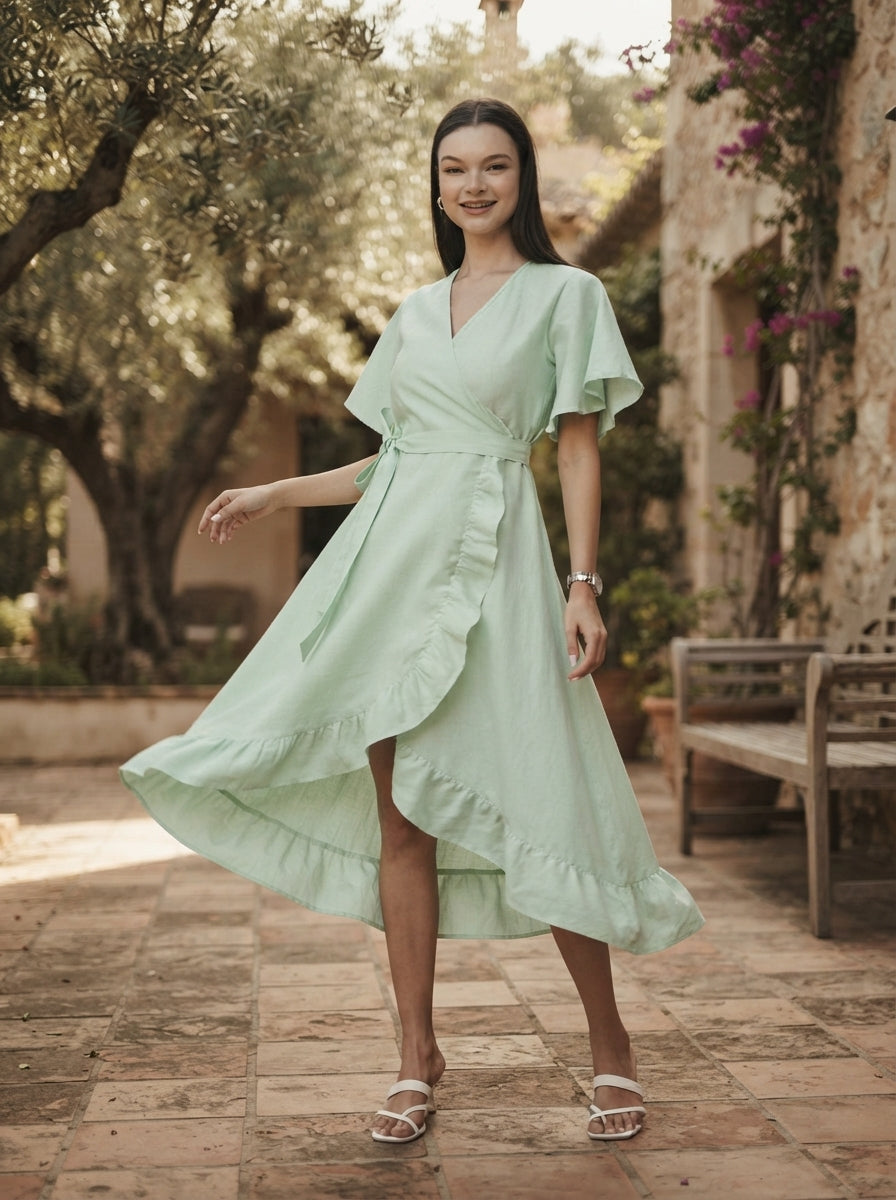 Mint Whirl Wrap Dress