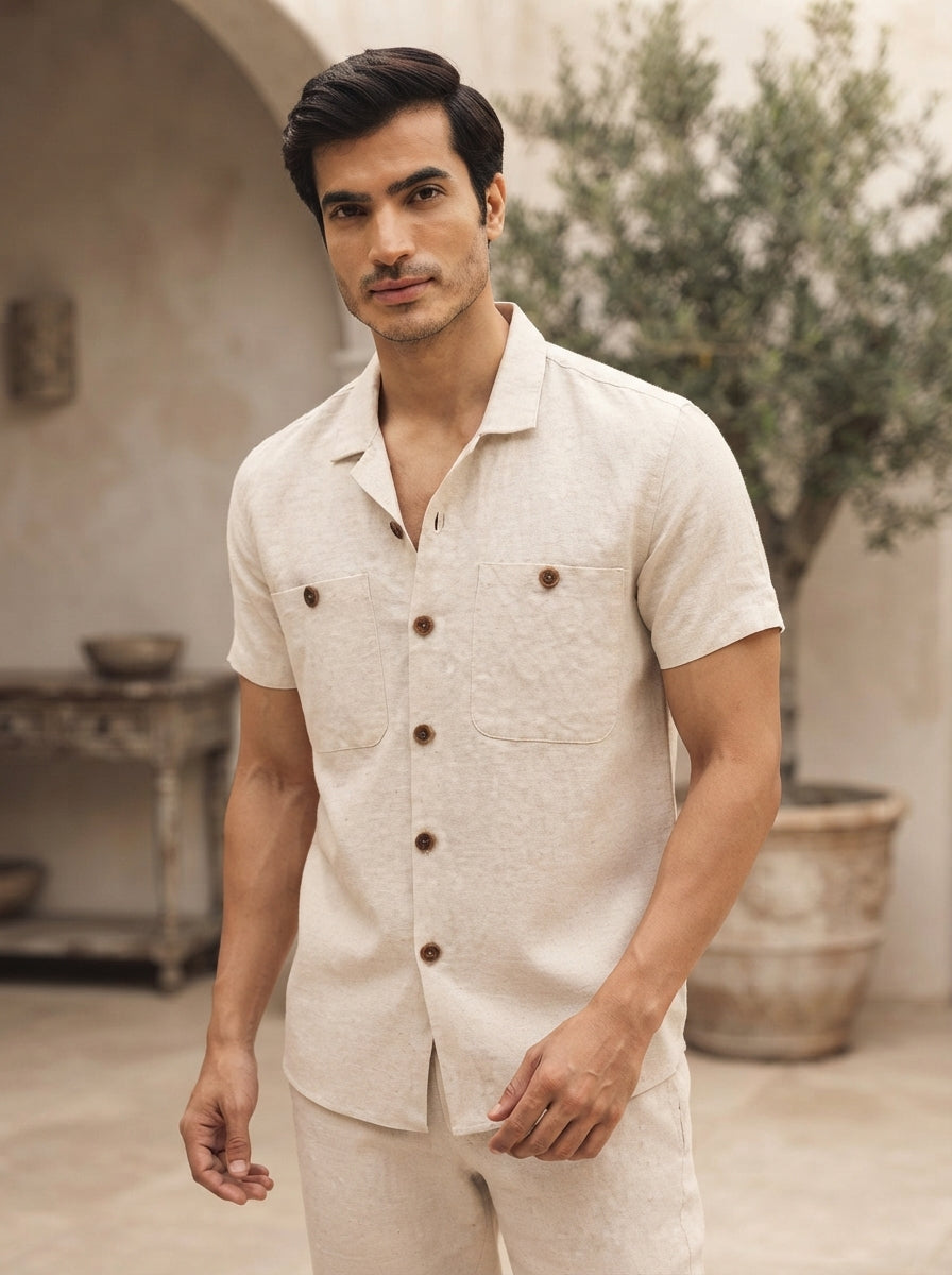Oatmeal Dawn Half Sleeve Casual Shirt