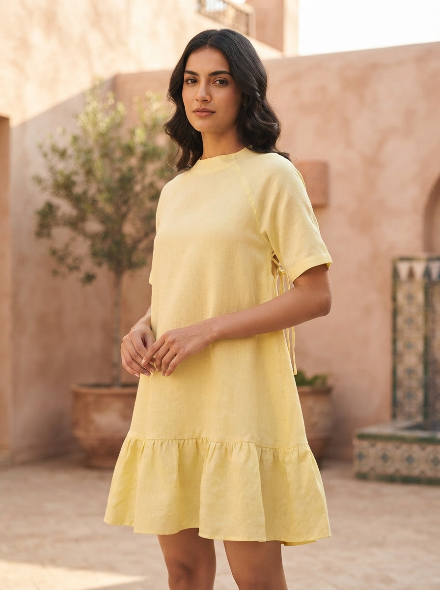 Yellow Relaxed Fit Wisteria Flared Dress