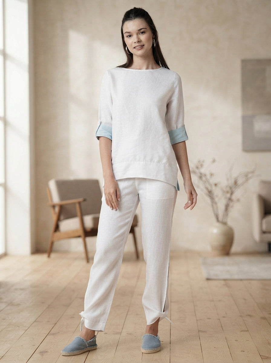 White Flutter Tie Up Joggers
