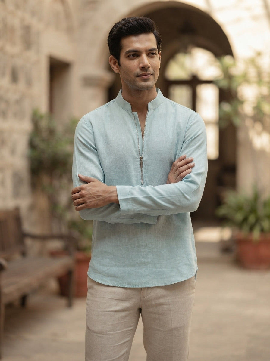 Light Blue Zeal Zipper Full Sleeve Shirt