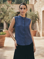 Navy Sleeveless Zephyr Shirt