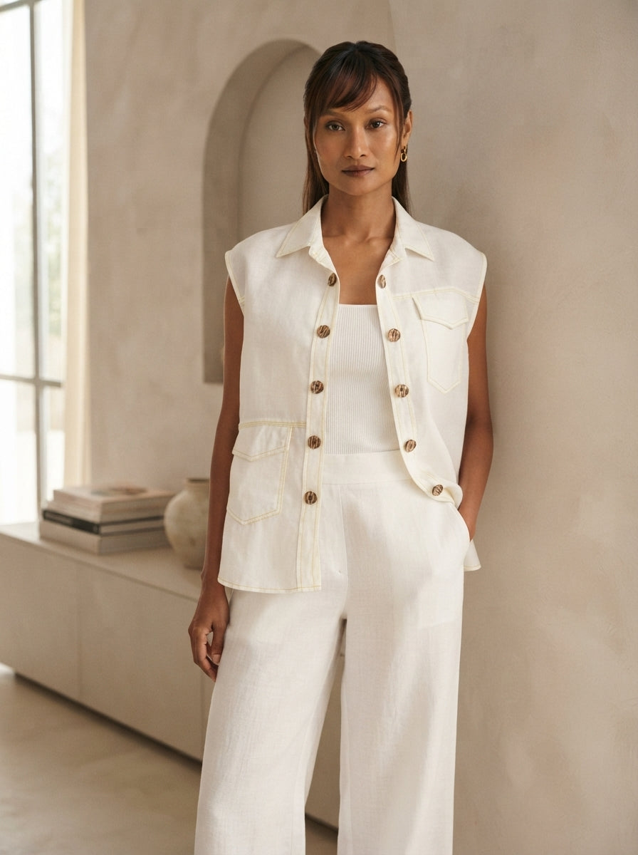 White Sleeveless Hue Jacket Top