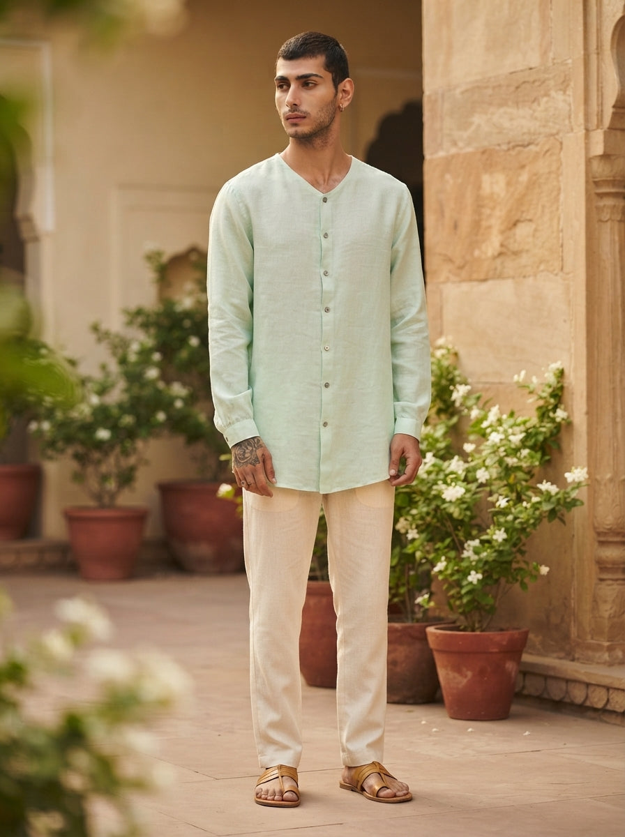 Mint Crescent V Neck Kurta