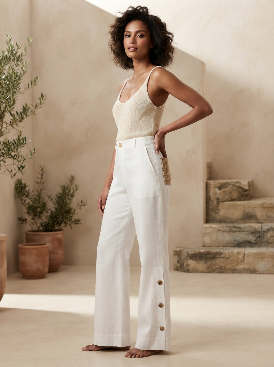 White Classic Highwaisted Marigold Flared Pants