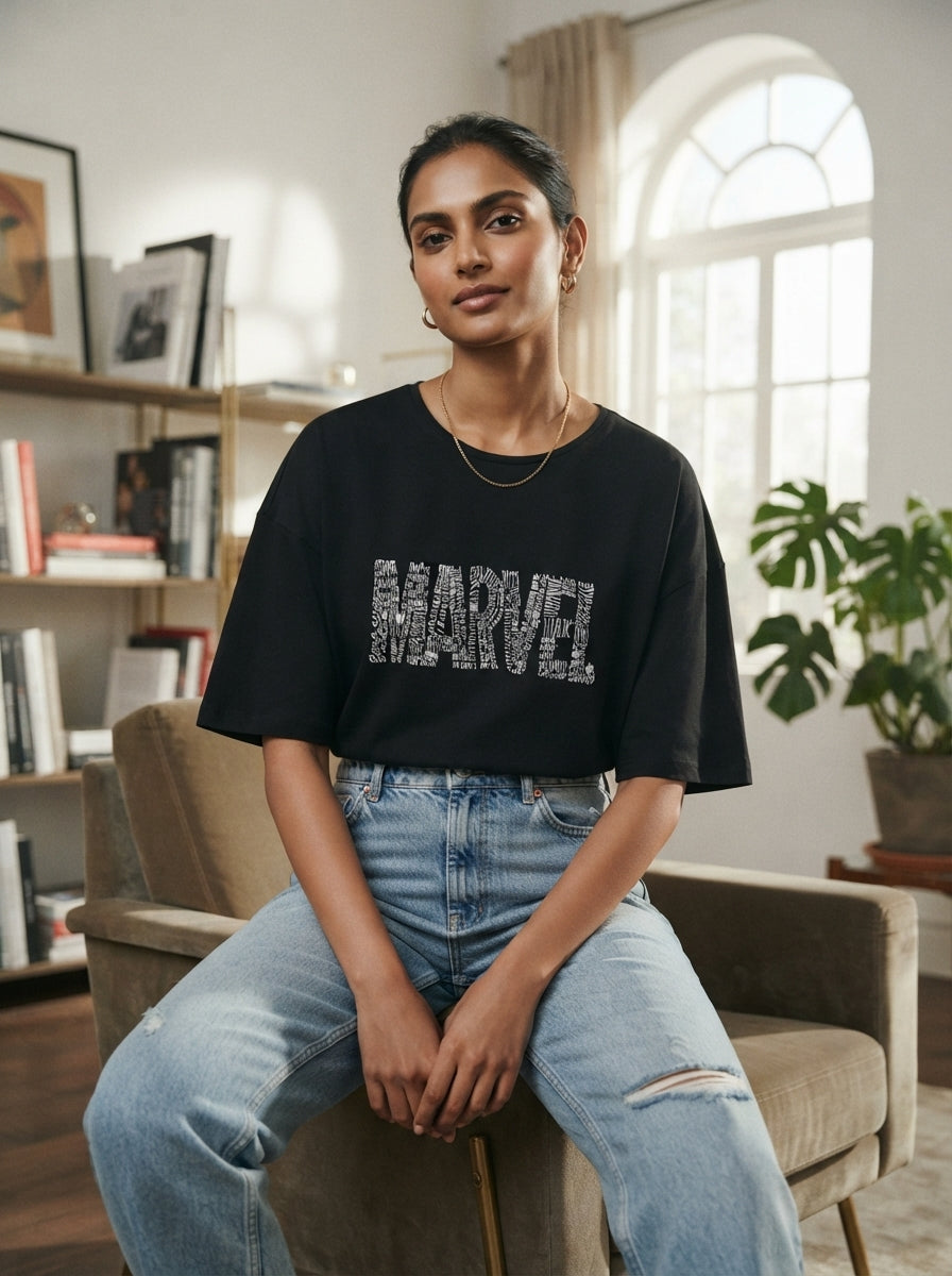 Black Graphic Print Marvel T-Shirt
