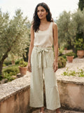 Light Green Textured Tie-Waist Relaxed Fit Trousers