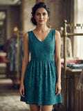 Teal Floral Lace A-line Mini Dress