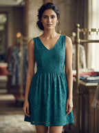 Teal Floral Lace A-line Mini Dress