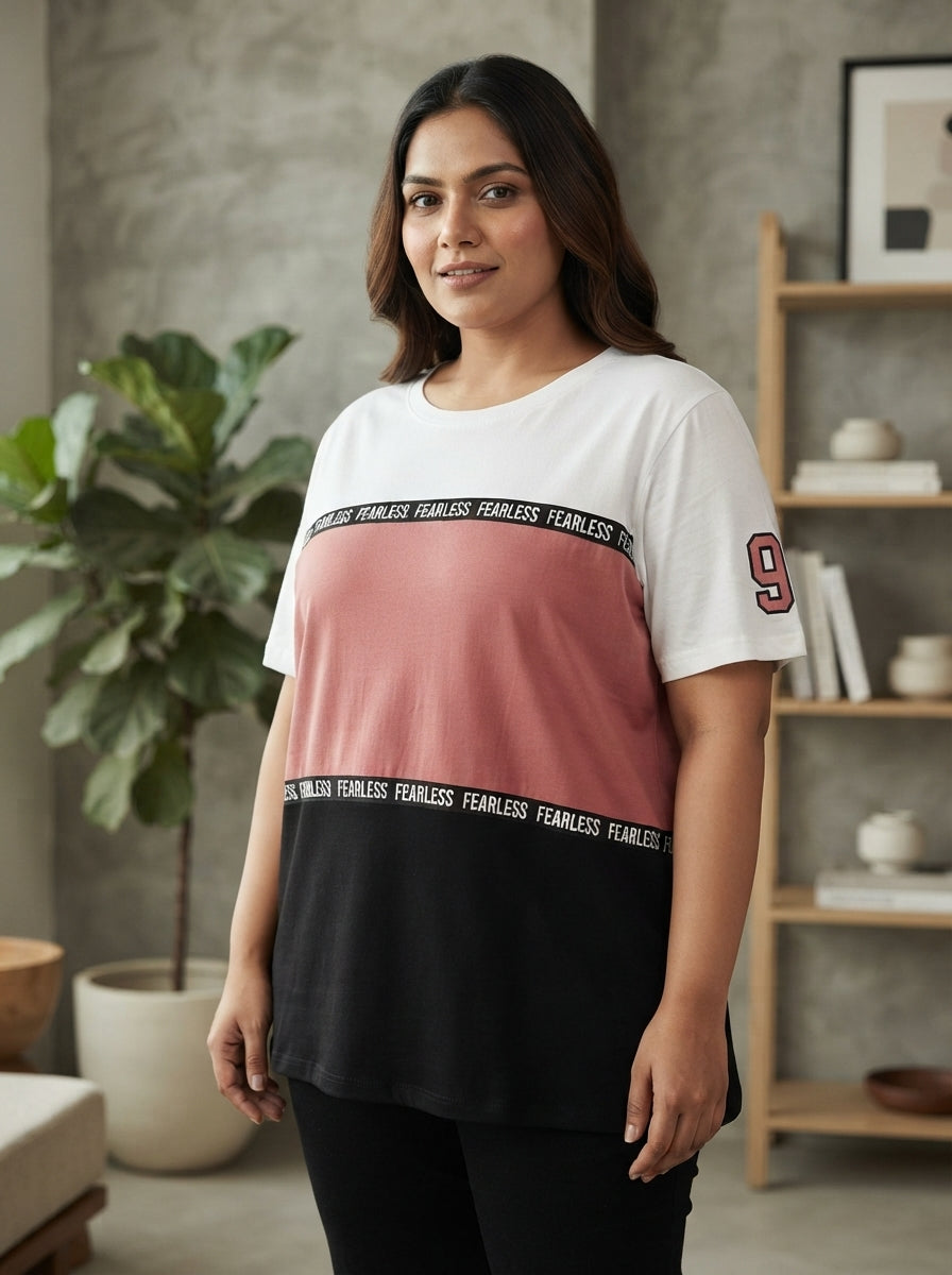 Multi-Color Block 'Fearless' Graphic T-Shirt