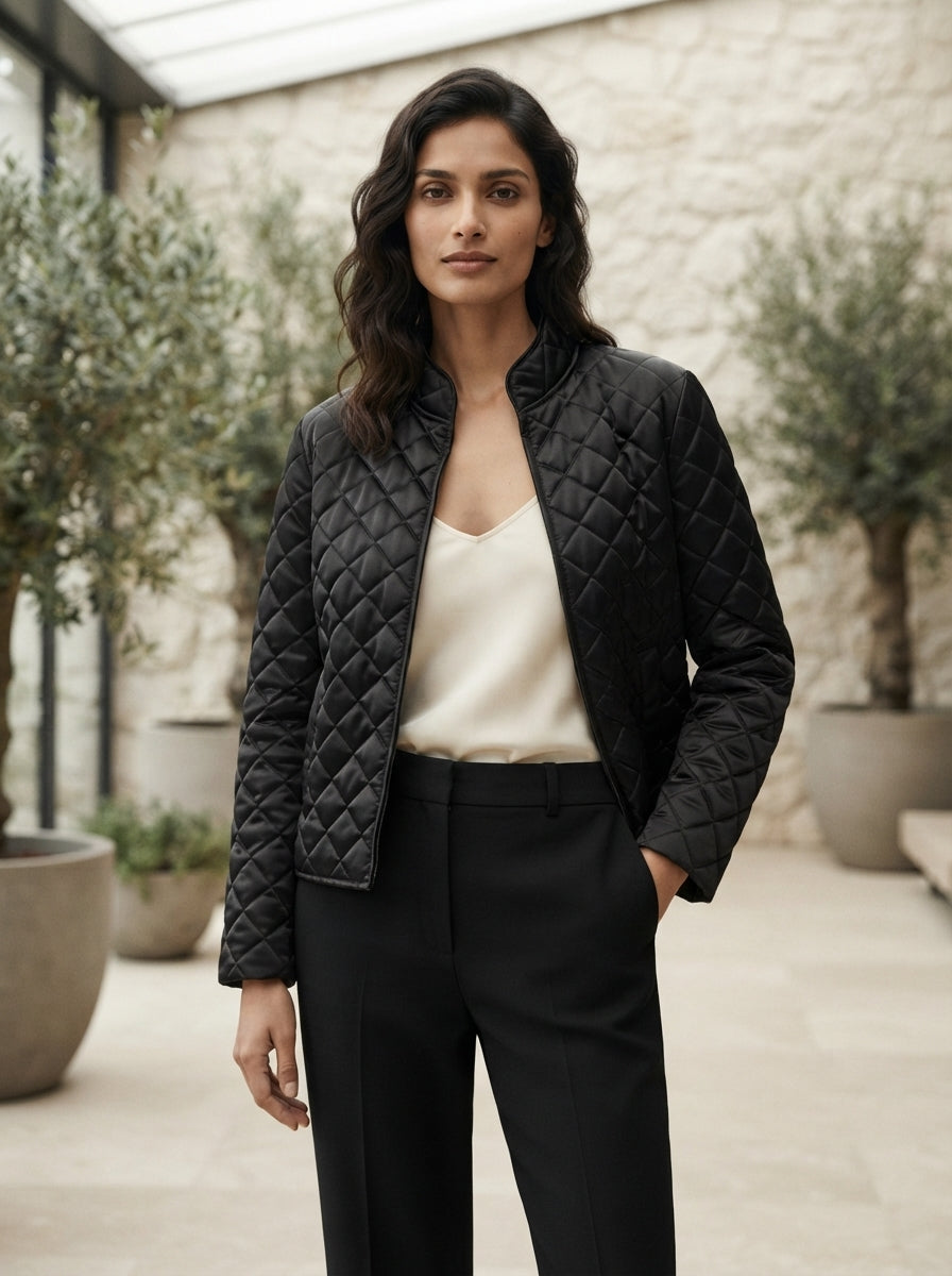 Black Quilted Zip-Up Jacket