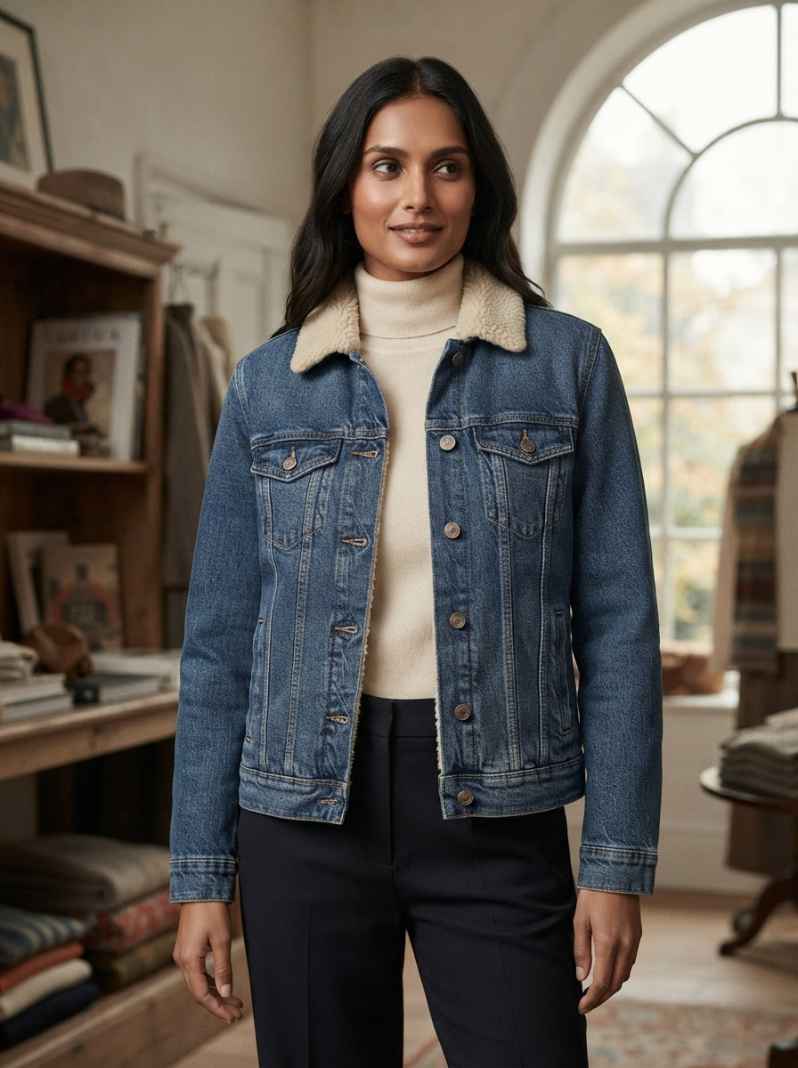 Blue Denim Jacket with Sherpa Lining