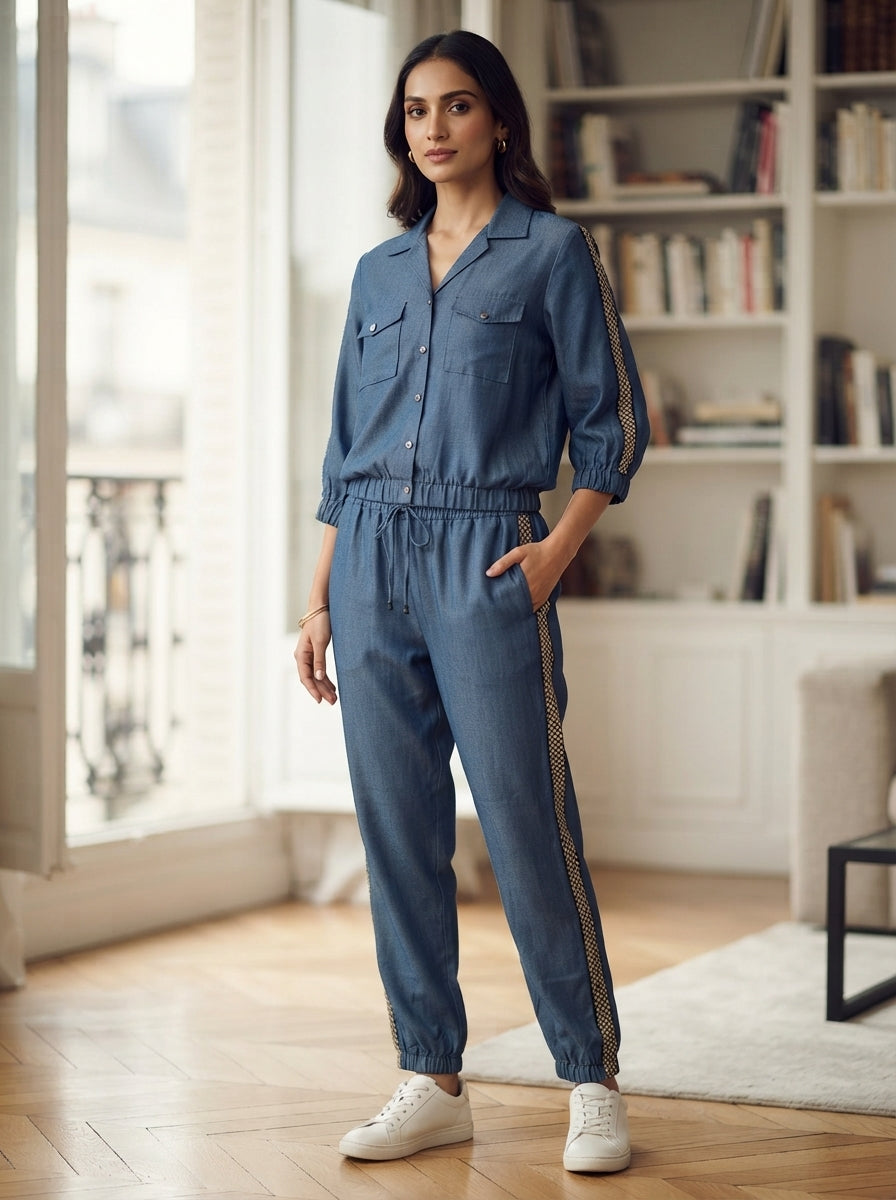 Women's Blue Relaxed Fit Shirt and Trouser Co-ord Set