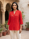 Women's Red Solid Regular Fit Casual Top