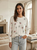 White Floral Printed Crew-Neck Sweatshirt