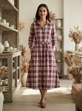 Maroon & White Checkered Button-Down Shirt Dress