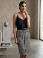 Women's Black & White Self Design Regular Fit Skirt