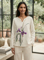 Off White  Floral Print Relaxed Fit Top