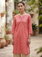 Pink Printed Cotton Kurti