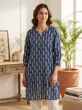 Navy Blue Ethnic Print Relaxed Fit Kurti