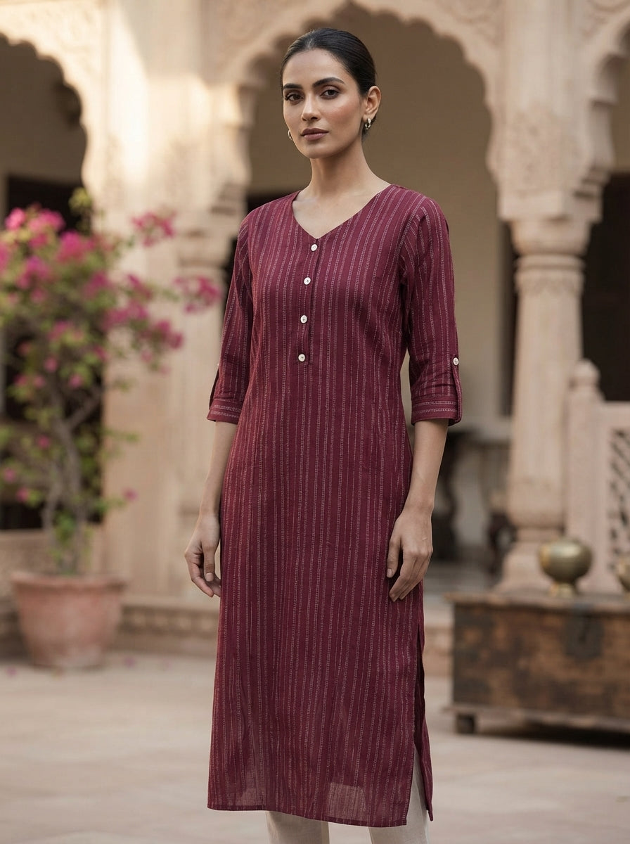 Maroon Printed Cotton Kurti