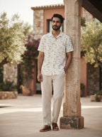 White Banana Print Casual Half Sleeve Shirt