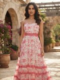 Women's Pink Floral Printed Flared Dress