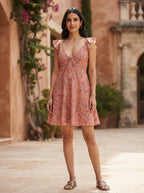 Peach Floral Printed A-line Dress