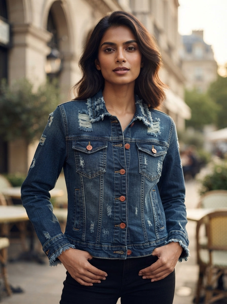 Blue Distressed Denim Jacket