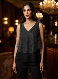 Women's Black Embellished Regular Fit Top