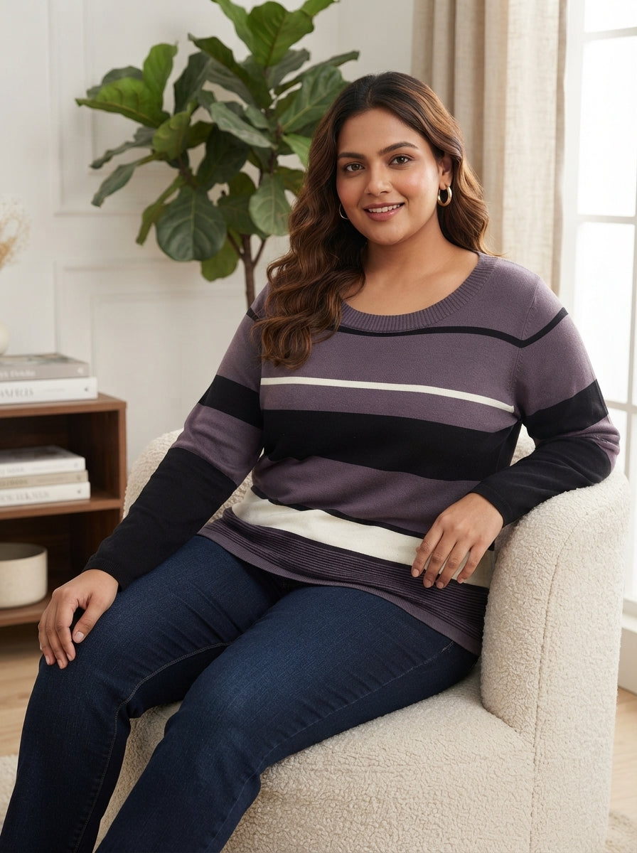 Women's Striped Relaxed Fit Knit Sweater