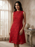 Red Floral Lace Sleeveless Party Dress
