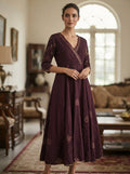 Plum Flared Kurti with Ethnic Gold Print