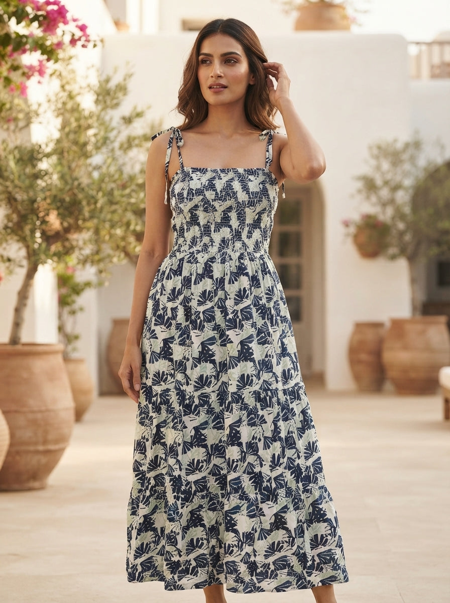 Women's Multi Printed Strapless Flared Maxi Dress