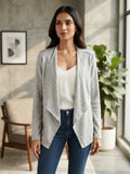 Women's Light Grey Solid Knit Shrug