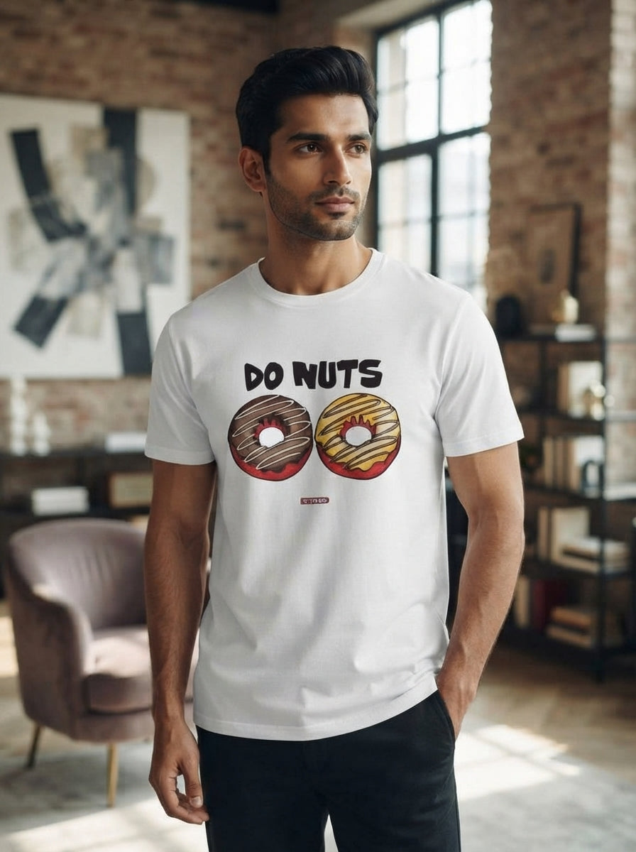 Do (Two) Nuts - Quirky Graphic T-Shirt White Color