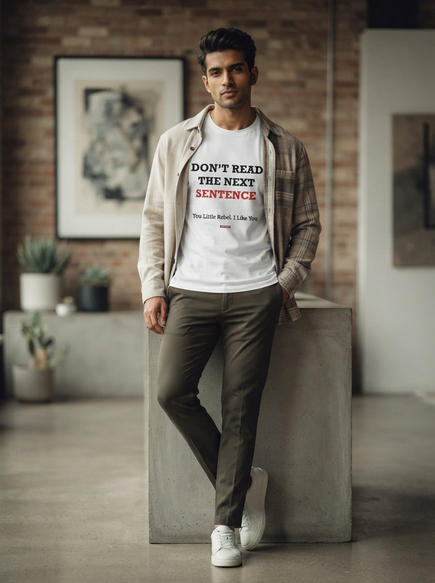 Don't Read the next line - Quirky Graphic T-Shirt White Color