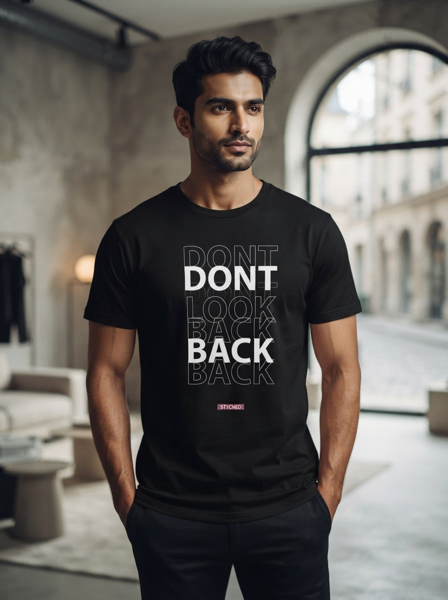 Dont Look Back - Casual Black round neck All climate Tee