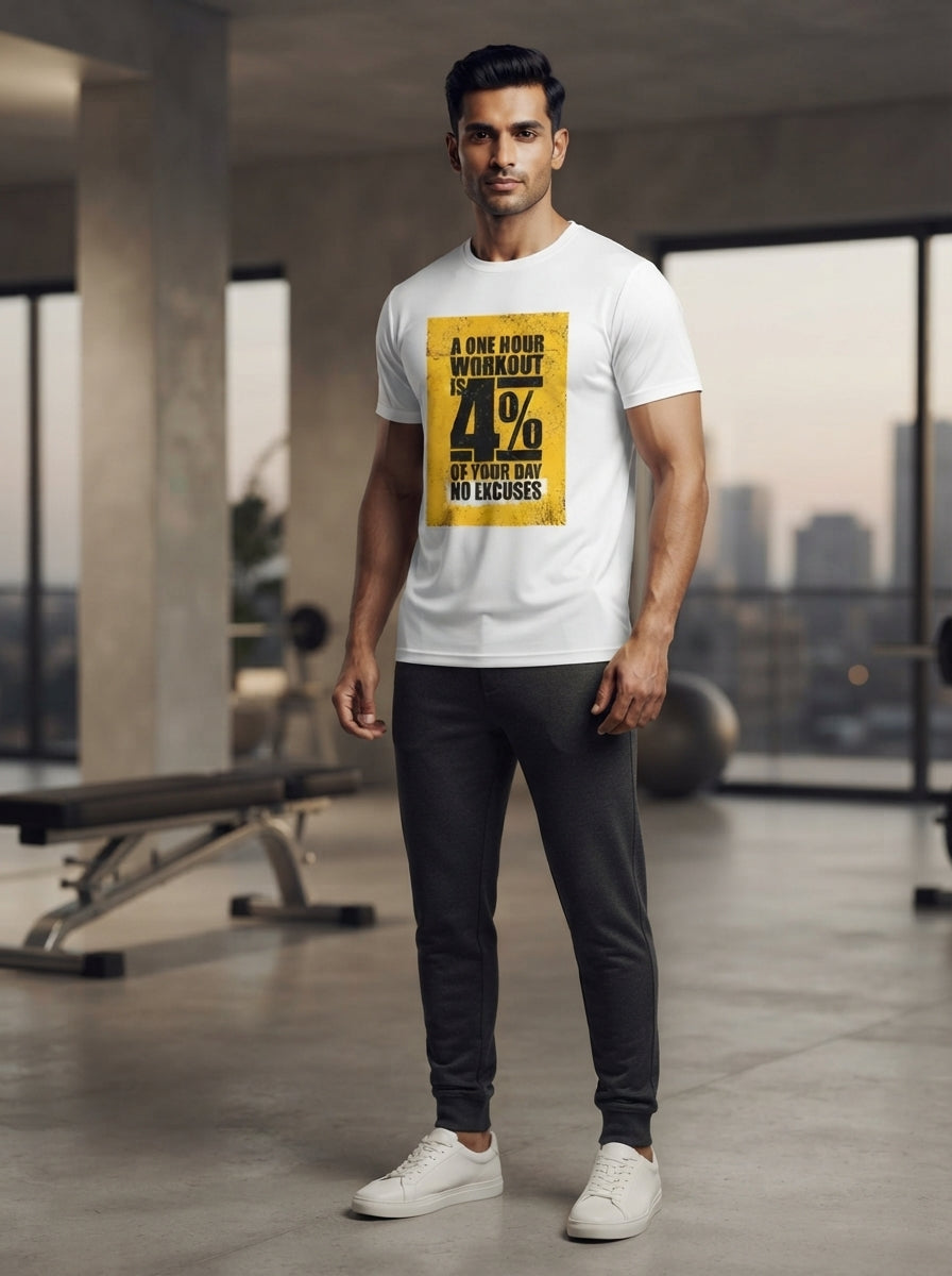A One Hour Workout is 4% of your Day White Dry-Fit T-Shirt