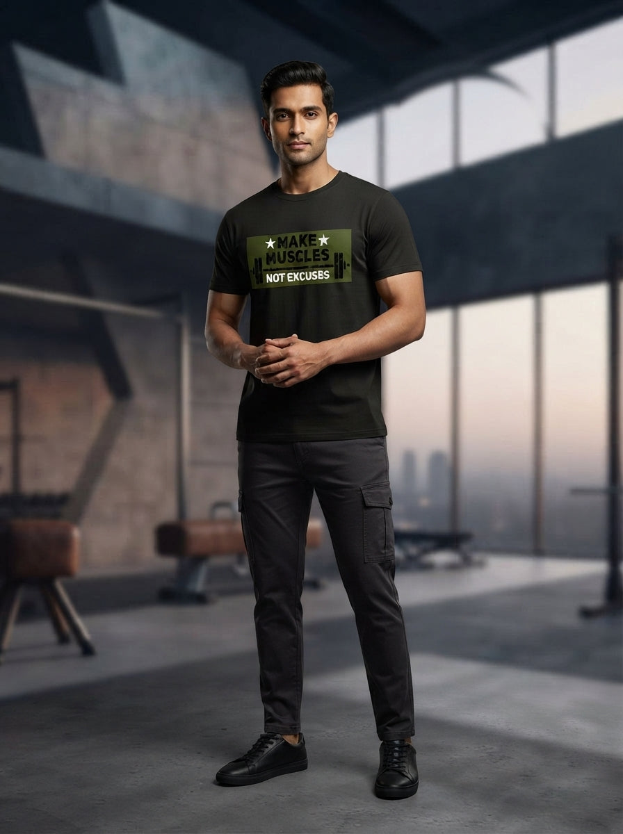 Make Muscles Not Excuses Black Dry-Fit T-Shirt