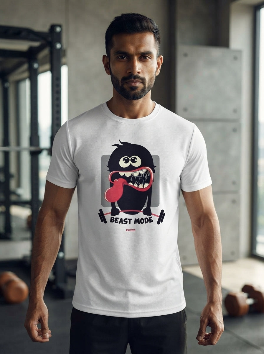 Beast Mode Funny White Dry-Fit T-Shirt