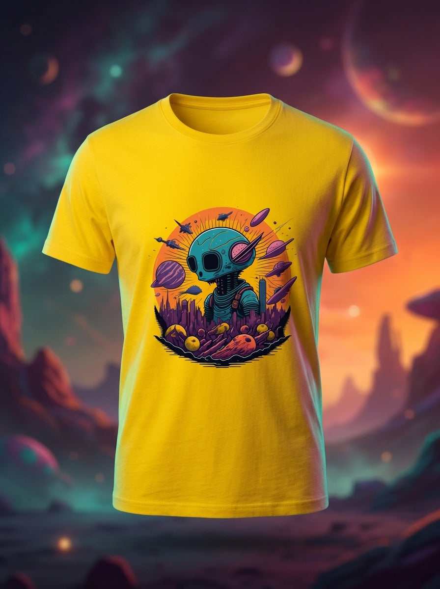 Alien Graphic Printed Yellow Tshirt