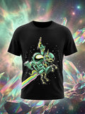 Astronaut And Unicorn Graphic Printed Black Tshirt
