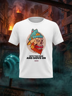 Bite the Pain and Move On! - Quirky Graphic T-Shirt White Color