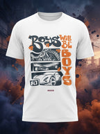 Boys will be Boys - Graffiti style printed casual white round neck tshirt