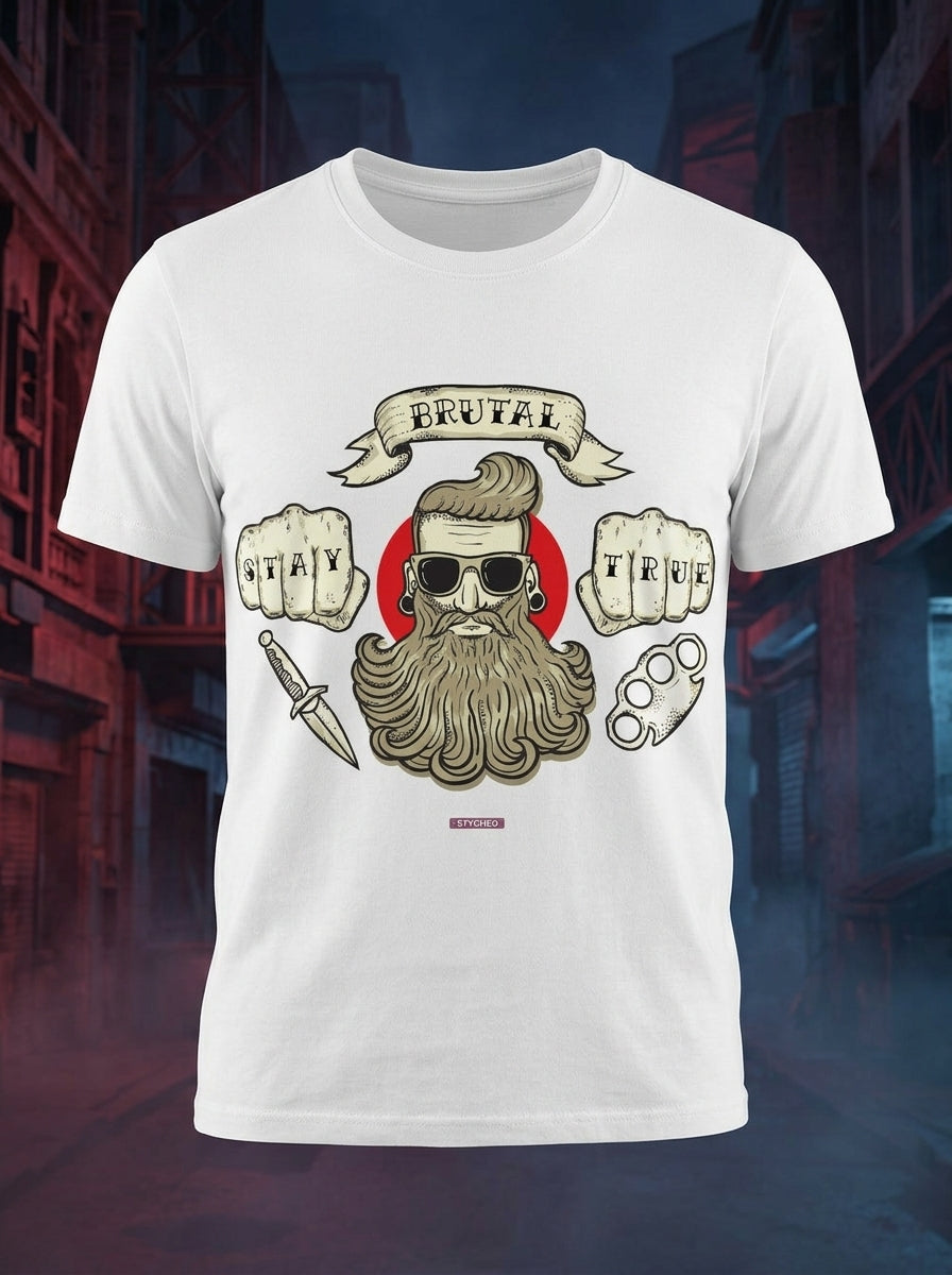 Brutal - Stay True Gangsta Tee White Casual Round Neck