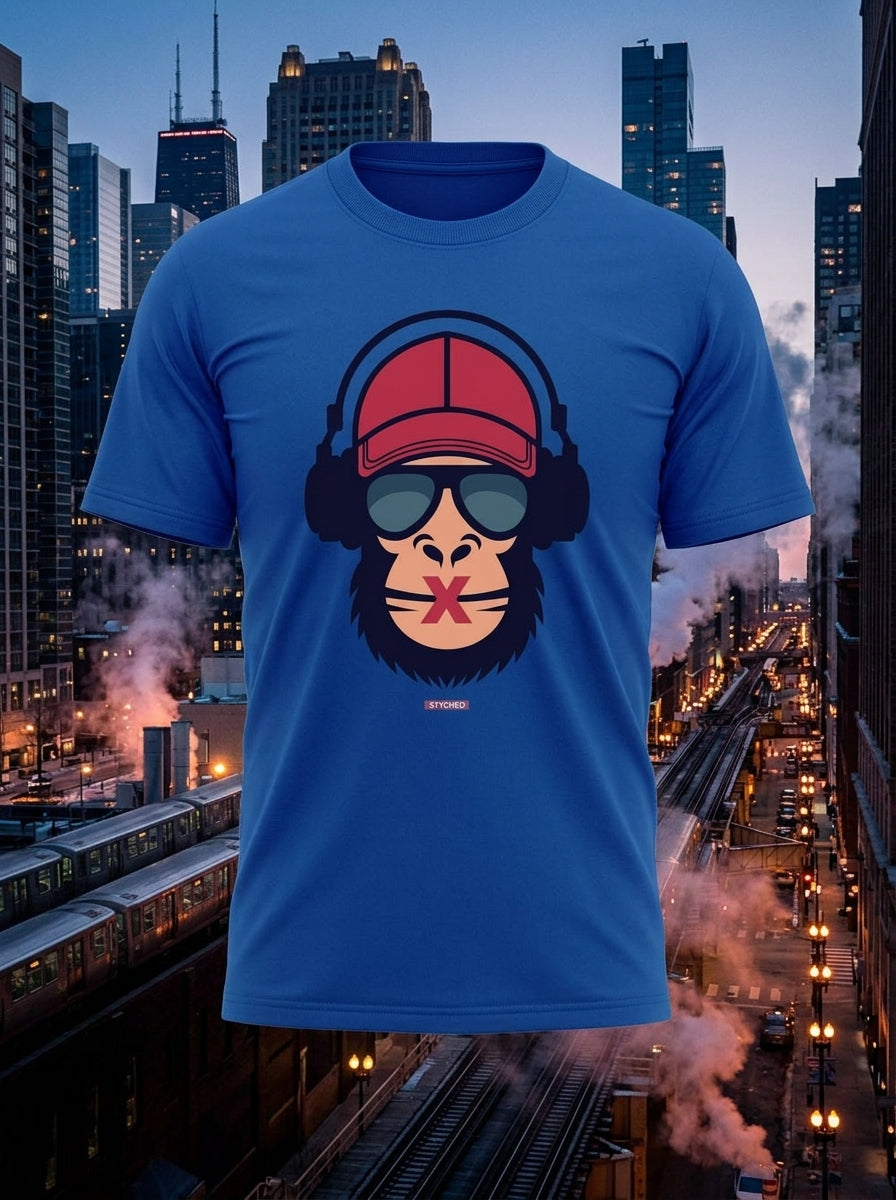 Bura mat dekho, bolo, suno - Wise monkey - Blue printed casual tshirt online