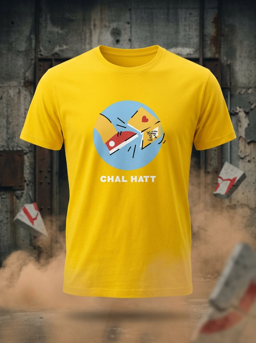 Chal Hatt Graphic Printed Yellow Tshirt