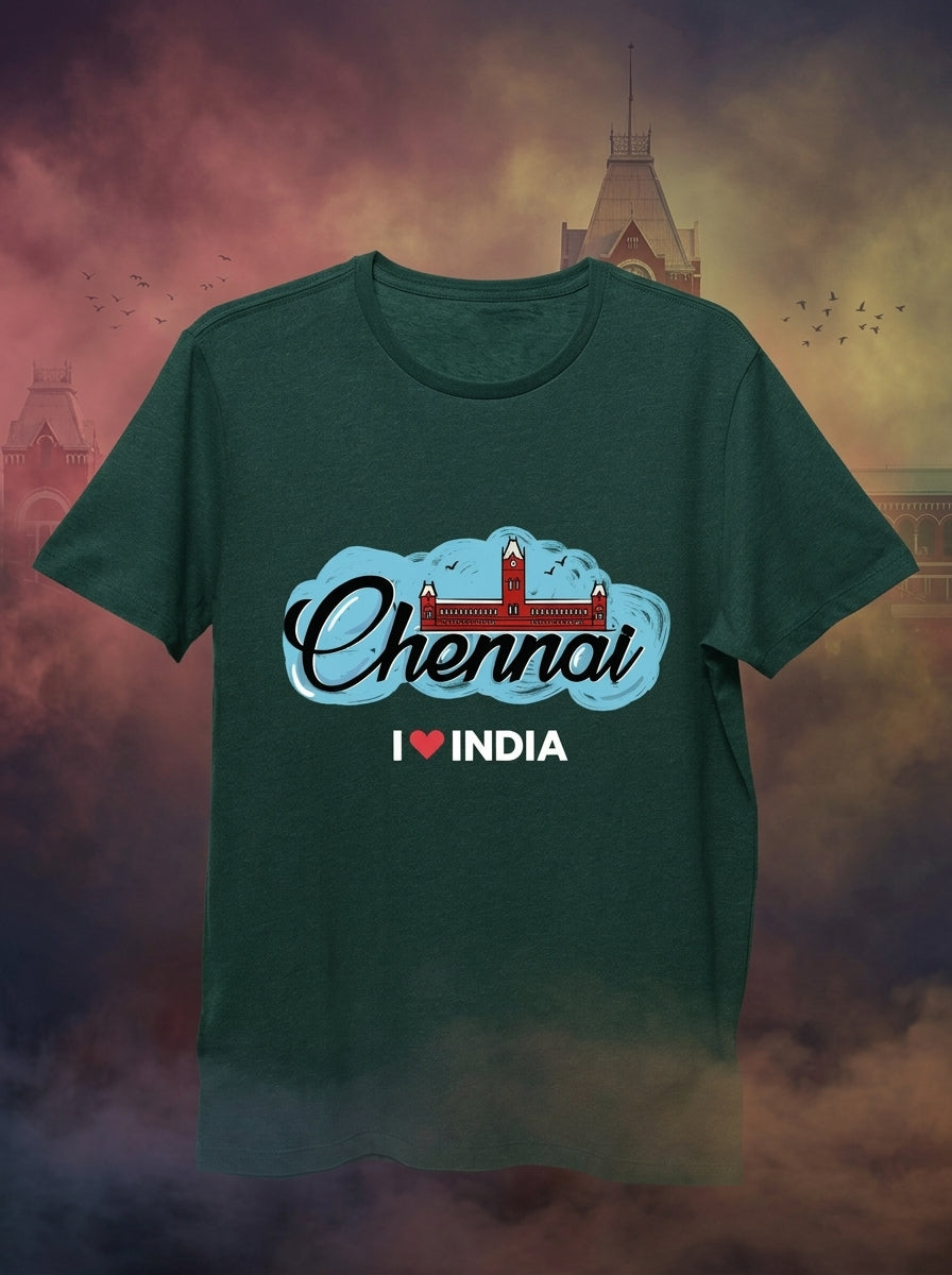 Chennai Central - Styched in India Graphic T-Shirt Green Color
