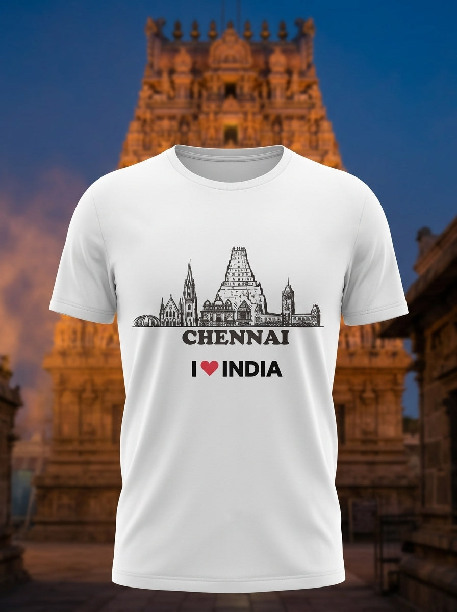 Chennai Temple - Styched in India Graphic T-Shirt White Color